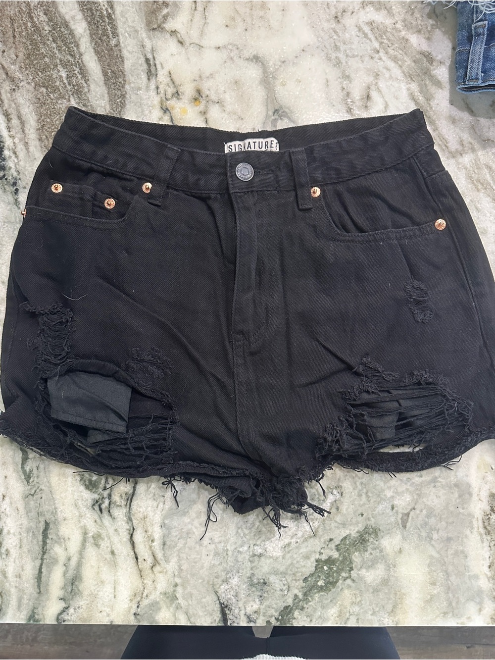 Signature Black Distressed High-Rise Jean Shorts